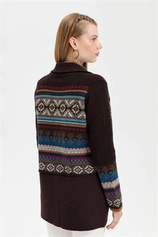 POLO YAKA UZUN KOLLU KAHVE KADIN KABAN 24078-PY-2K5