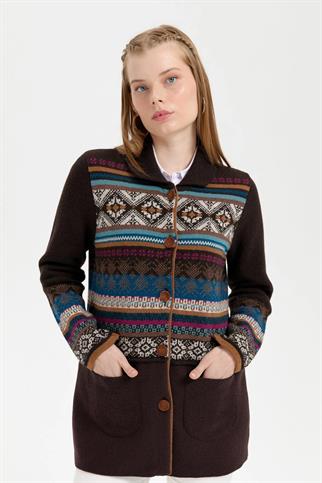 POLO YAKA UZUN KOLLU KAHVE KADIN KABAN 24078-PY-2K5