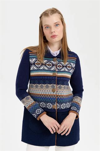 POLO YAKA UZUN KOLLU LACİ KADIN KABAN 24078-PY-2K5