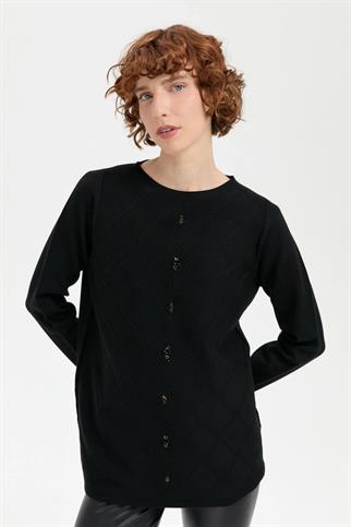 SIFIR YAKA BONCUKLU SİYAH KADIN TUNİK 24175-SY-2K5