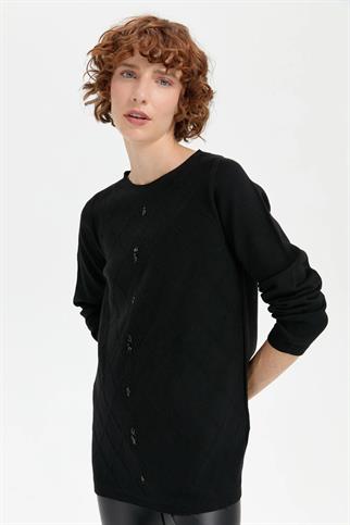 SIFIR YAKA BONCUKLU SİYAH KADIN TUNİK 24175-SY-2K5
