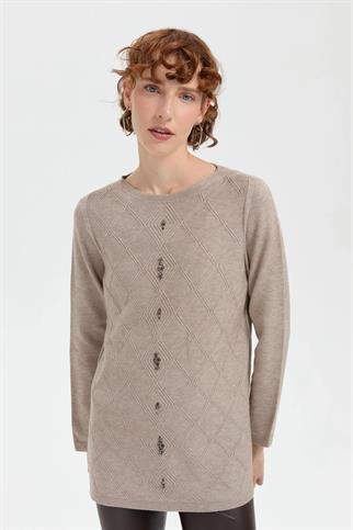 SIFIR YAKA BONCUKLU VİZON KADIN TUNİK 24175-SY-2K5