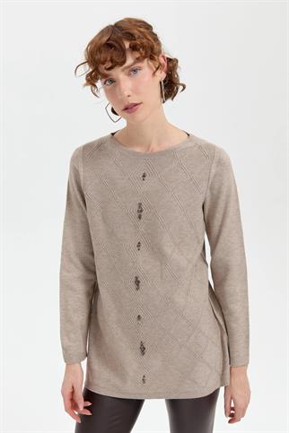 SIFIR YAKA BONCUKLU VİZON KADIN TUNİK 24175-SY-2K5