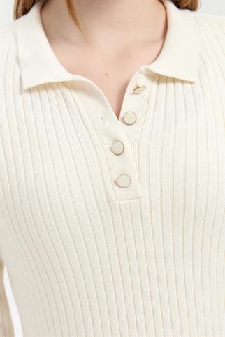 POLO YAKA DİKİŞSİZ KEMİK KADIN KAZAK 24182-PY-2K5
