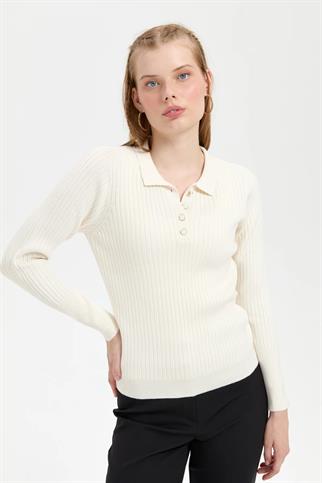 POLO YAKA DİKİŞSİZ KEMİK KADIN KAZAK 24182-PY-2K5