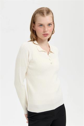 POLO YAKA DİKİŞSİZ KEMİK KADIN KAZAK 24182-PY-2K5