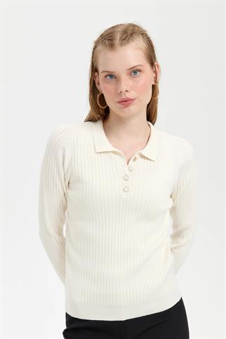 POLO YAKA DİKİŞSİZ KEMİK KADIN KAZAK 24182-PY-2K5
