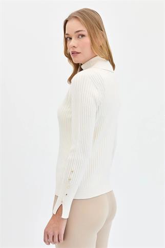 BALIKÇI YAKA KOLLARI DÜĞMELİ KEMİK KADIN KAZAK 24184-TB-2K5