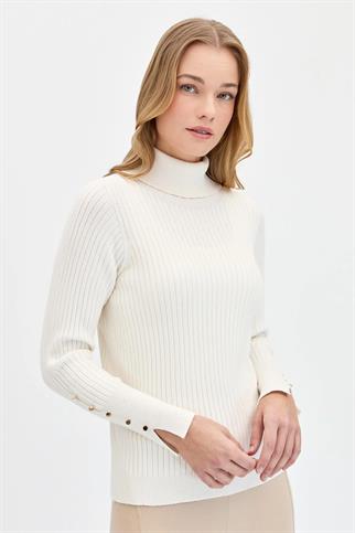 BALIKÇI YAKA KOLLARI DÜĞMELİ KEMİK KADIN KAZAK 24184-TB-2K5