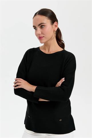 SIFIR YAKA DİKİŞSİZ SİYAH KADIN KAZAK 24189-2K5