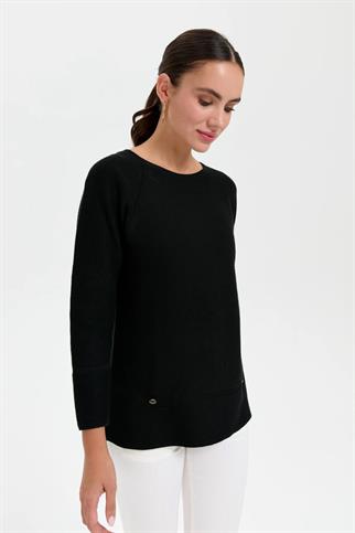 SIFIR YAKA DİKİŞSİZ SİYAH KADIN KAZAK 24189-2K5