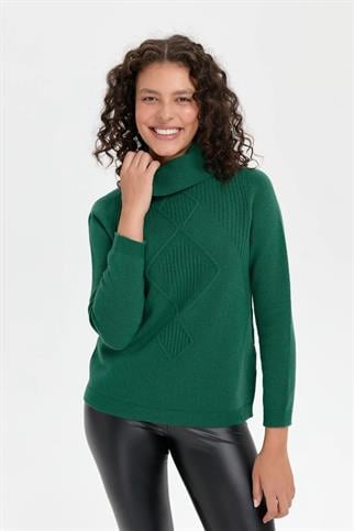 DEGAJE YAKA ÖRGÜ YEŞİL KADIN KAZAK 24200-DY-2K5