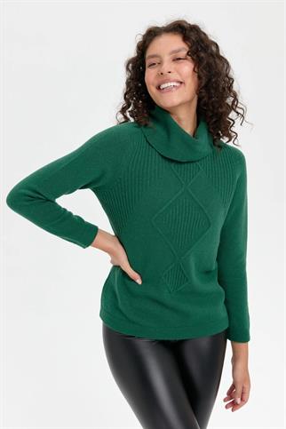 DEGAJE YAKA ÖRGÜ YEŞİL KADIN KAZAK 24200-DY-2K5