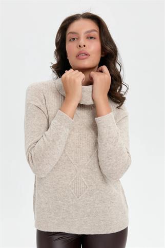 DEGAJE YAKA ÖRGÜ BEJ KADIN KAZAK 24200-DY-2K5