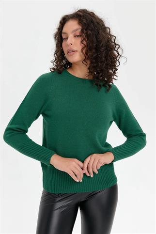 SIFIR YAKA UZUN KOLLU YEŞİL KADIN KAZAK 24210-SY-2K5