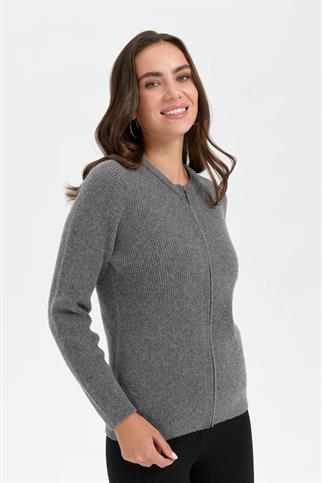 DİKİŞSİZ FERMUARLI FÜME KADIN CEKET  24219-SY-2K5