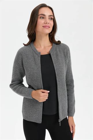 DİKİŞSİZ FERMUARLI FÜME KADIN CEKET  24219-SY-2K5