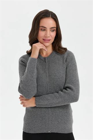 DİKİŞSİZ FERMUARLI FÜME KADIN CEKET  24219-SY-2K5