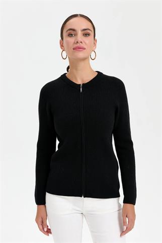 DİKİŞSİZ FERMUARLI SİYAH KADIN CEKET 24219-SY-2K5