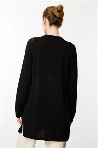 Delikli Araboy Yazlık Triko Siyah  Hırka 25352-2Y5