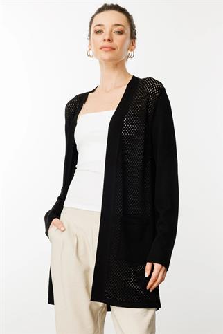 Delikli Araboy Yazlık Triko Siyah  Hırka 25352-2Y5