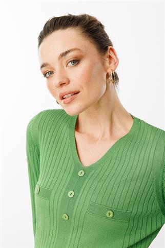 V Yaka Fitilli Yeşil Kadın Bluz  25353-VY-2Y5