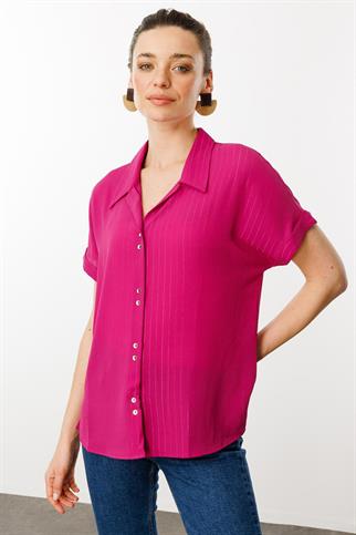 KISA KOLLU FUŞYA KADIN GÖMLEK  25845-2Y5