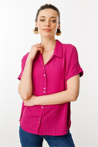 KISA KOLLU FUŞYA KADIN GÖMLEK  25845-2Y5