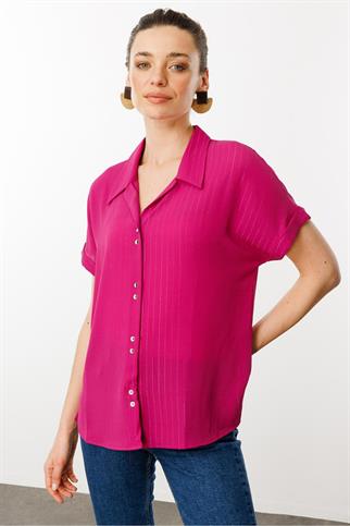 KISA KOLLU FUŞYA KADIN GÖMLEK  25845-2Y5