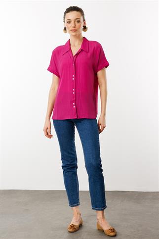 KISA KOLLU FUŞYA KADIN GÖMLEK  25845-2Y5