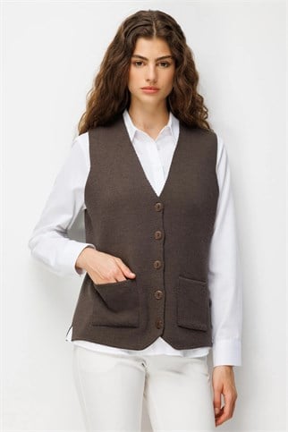 DESEN26374-2K7 DESEN YELEK-V.KAHVE
