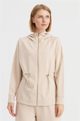 KAPÜŞONLU BELİ BÜZGÜLÜ HAKİ KADIN EŞOFMAN ÜSTÜ KMK23001-2K5