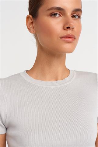 Bisiklet Yaka Kısa Kol Crop Gri Kazak 10357-2Y4