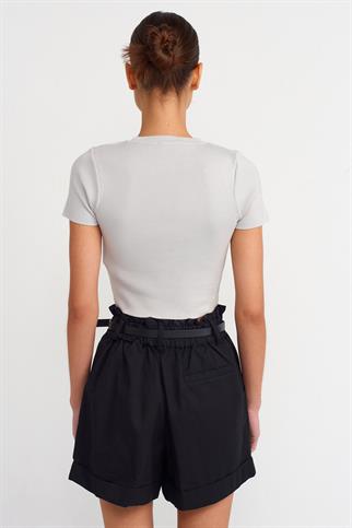 Bisiklet Yaka Kısa Kol Crop Gri Kazak 10357-2Y4