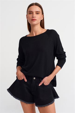 Bisiklet Yaka Simli Siyah Kadın Triko10557-2K5