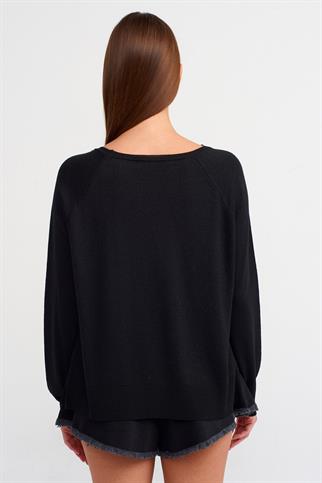 Bisiklet Yaka Simli Siyah Kadın Triko10557-2K5