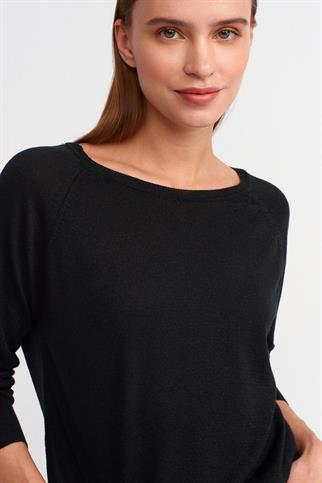 Bisiklet Yaka Simli Siyah Kadın Triko10557-2K5