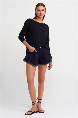 Bisiklet Yaka Simli Siyah Kadın Triko10557-2K5