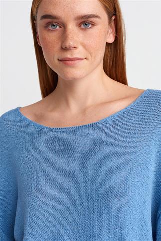 SIFIR YAKA UZUN KOLLU MAVİ KADIN T-SHİRT  10706-2Y5