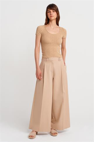 KISA KOLLU DANTEL DOKULU BEJ KADIN BLUZ 10755-2Y5