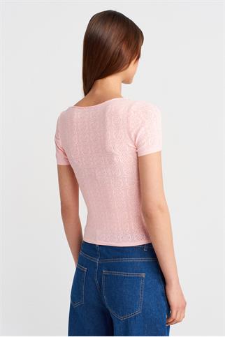 KISA KOLLU DANTEL DOKULU PEMBE  KADIN BLUZ 10755-2Y5
