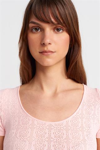 KISA KOLLU DANTEL DOKULU PEMBE  KADIN BLUZ 10755-2Y5