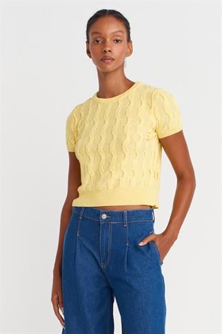 Bisiklet Yaka Dokulu Triko Bluz-Sarı 10788-2Y6