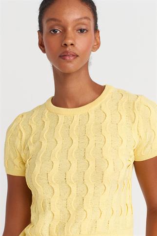 Bisiklet Yaka Dokulu Triko Bluz-Sarı 10788-2Y6