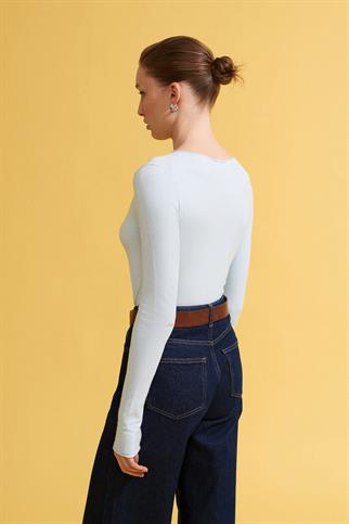 Kayık Yaka Kaşmirli Ultra Hafif Triko Kazak-Açık Mavi 10840-2Y6