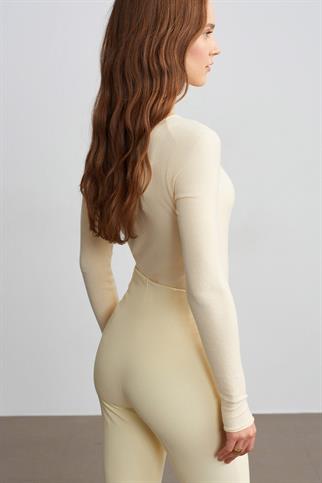 Kayık Yaka Kaşmirli Ultra Hafif Triko Kazak-Açık Sarı 10840-2Y6