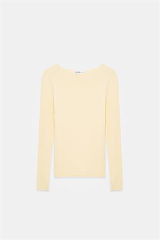 Kayık Yaka Kaşmirli Ultra Hafif Triko Kazak-Açık Sarı 10840-2Y6