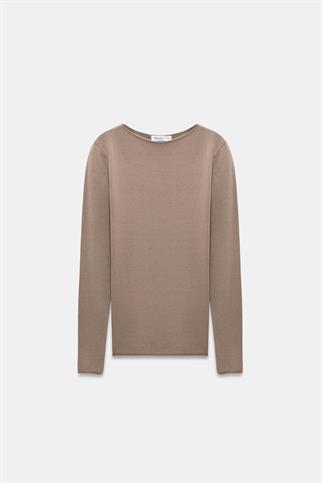 Kayık Yaka Kaşmirli Ultra Hafif Triko Kazak K. Vizon 10840-2Y6