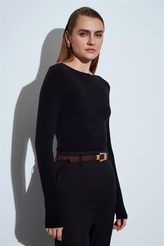 V Yaka Kaşmir Karışımlı Kazak-Siyah 10840-2Y6