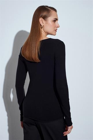 V Yaka Kaşmir Karışımlı Kazak-Siyah 10840-2Y6